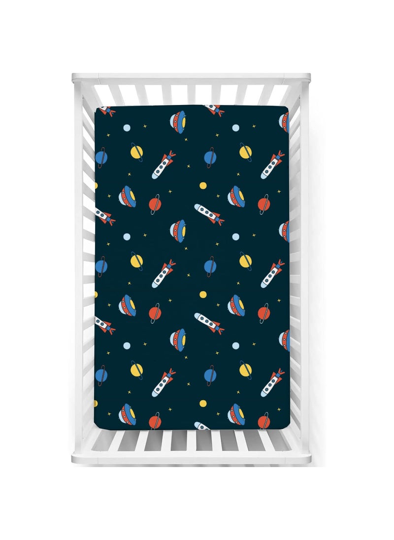 Fitted Cot Crib Sheet Bed Sheets for Newborn Baby Crib Mattress Deep Pocket All Round Elastic Fitted Crib Sheet for Baby Size 132 cm x 71 cm Crib Sheets 28x52 PlanetSpaceship