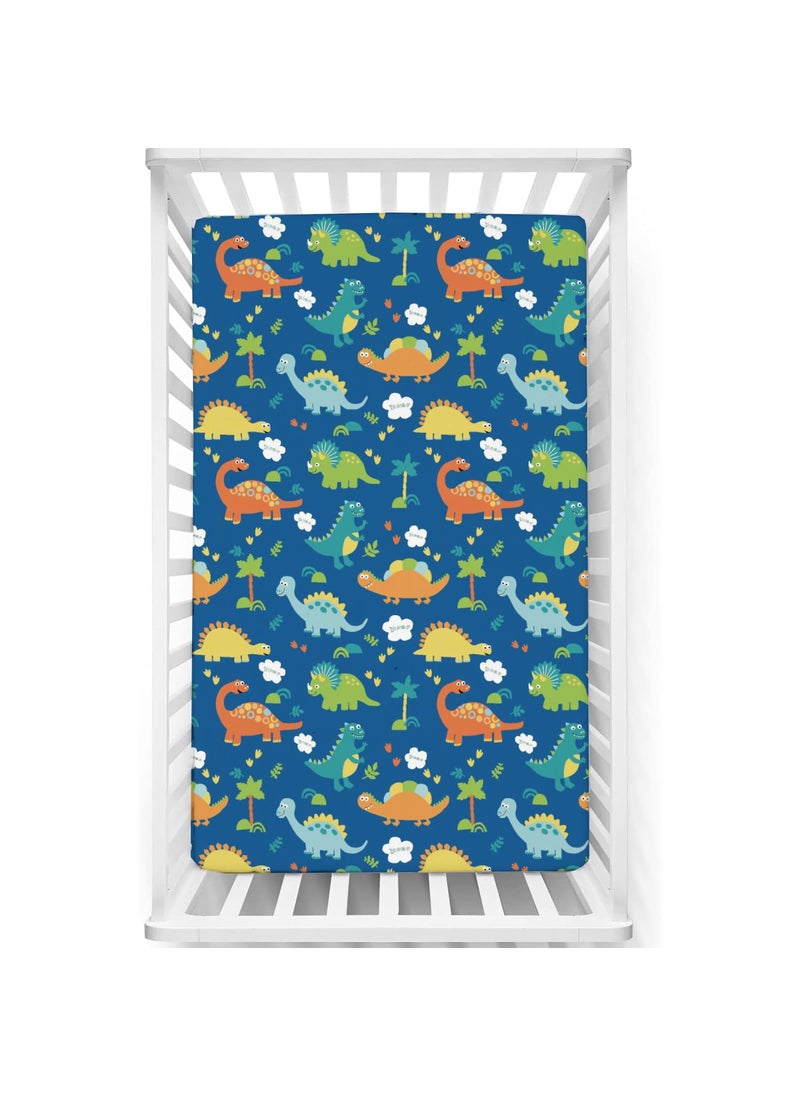 Fitted Cot Crib Sheet Bed Sheets for Newborn Baby Crib Mattress Deep Pocket All Round Elastic Fitted Crib Sheet for Baby Size 132 cm x 71 cm Crib Sheets 28x52 Blue Dinosaur