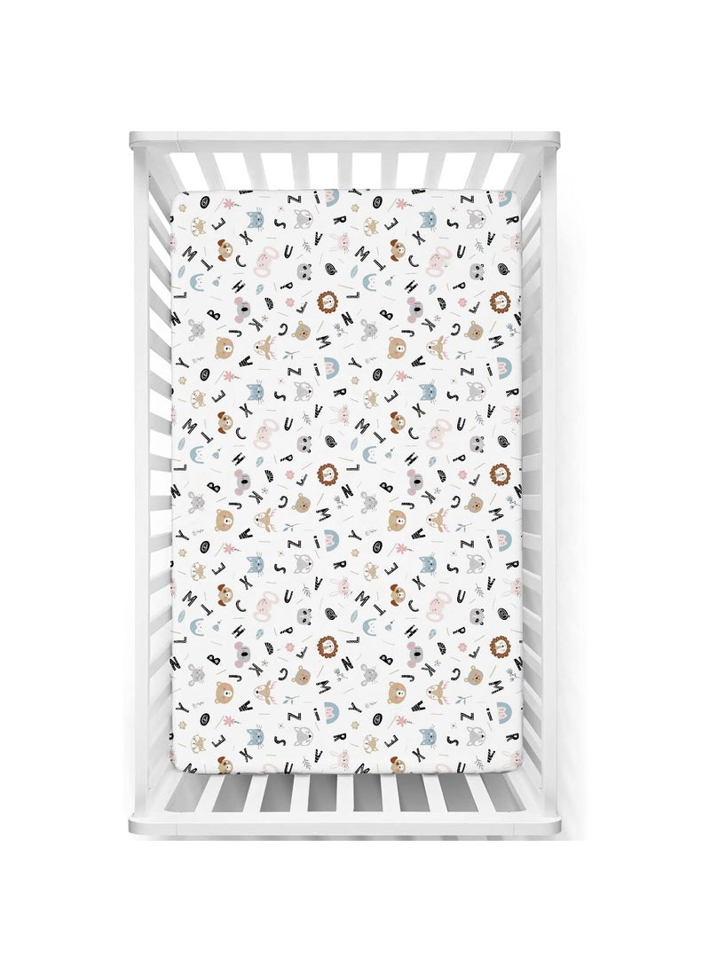 Fitted Cot Crib Sheet Bed Sheets for Newborn Baby Crib Mattress Deep Pocket All Round Elastic Fitted Crib Sheet for Baby Size 132 cm x 71 cm Crib Sheets 28x52 Alphabet Adventure