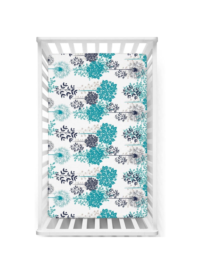 Fitted Cot Crib Sheet Bed Sheets for Newborn Baby Crib Mattress Deep Pocket All Round Elastic Fitted Crib Sheet for Baby Size 132 cm x 71 cm Crib Sheets 28x52 Coverlet Blue Floral