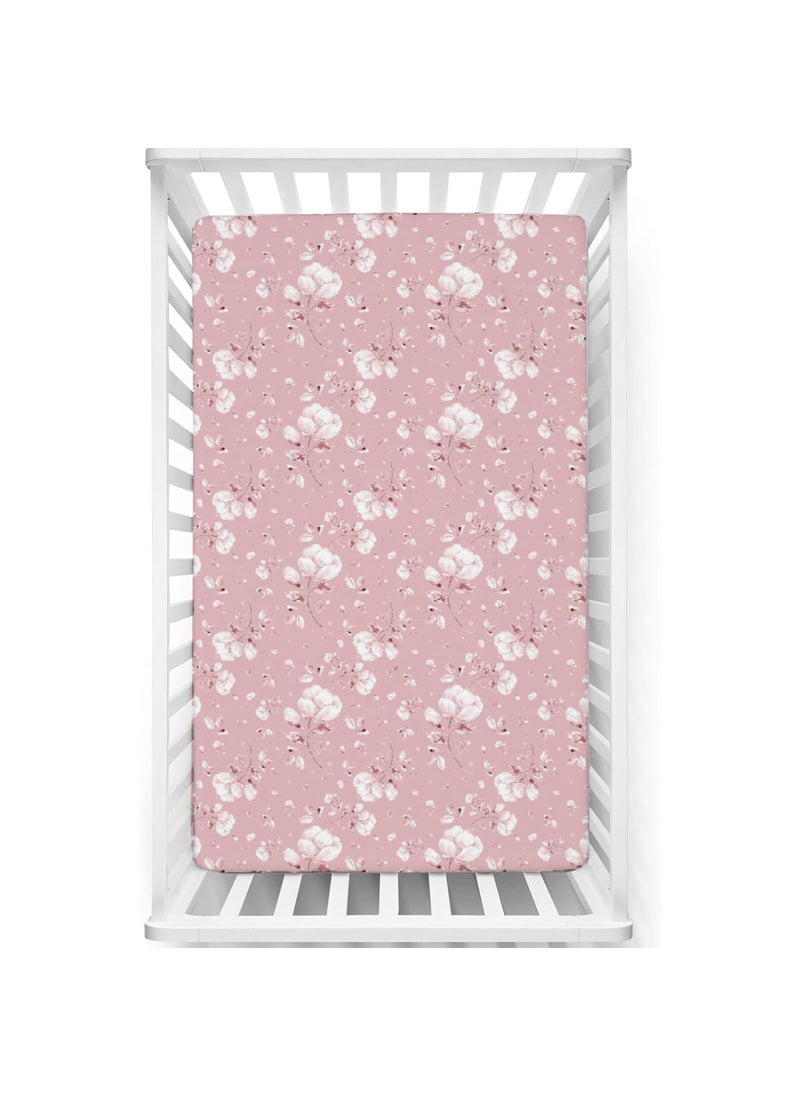 Fitted Cot Crib Sheet Bed Sheets for Newborn Baby Crib Mattress Deep Pocket All Round Elastic Fitted Crib Sheet for Baby Size 132 cm x 71 cm Crib Sheets 28x52 Flora Bloom