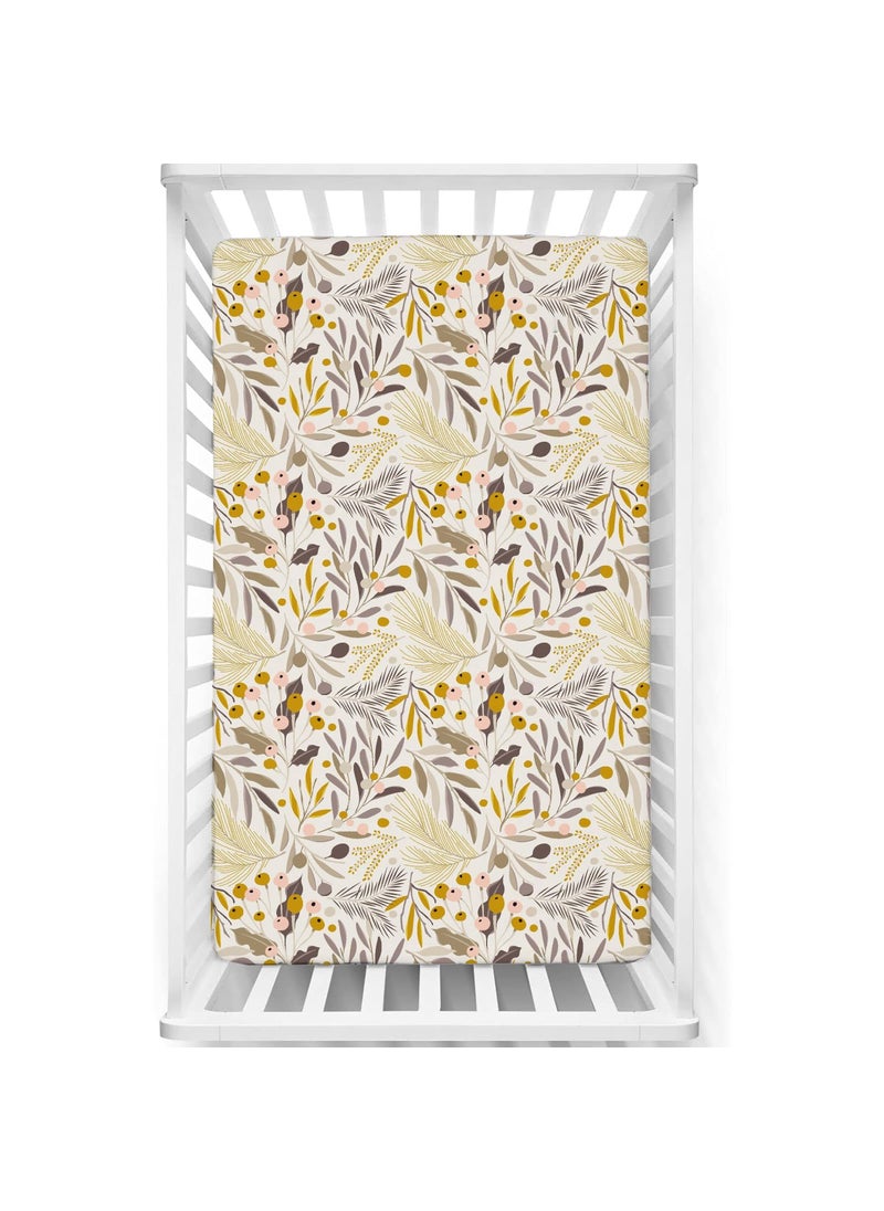 Fitted Cot Crib Sheet Bed Sheets for Newborn Baby Crib Mattress Deep Pocket All Round Elastic Fitted Crib Sheet for Baby Size 132 cm x 71 cm Crib Sheets 28x52 Floral Harmony