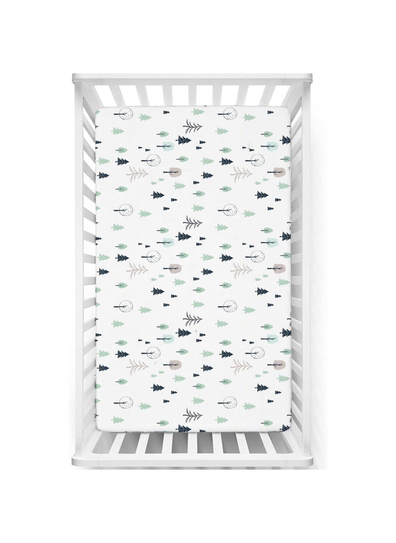 Fitted Cot Crib Sheet Bed Sheets for Newborn Baby Crib Mattress Deep Pocket All Round Elastic Fitted Crib Sheet for Baby Size 132 cm x 71 cm Crib Sheets 28x52 Winter Forest