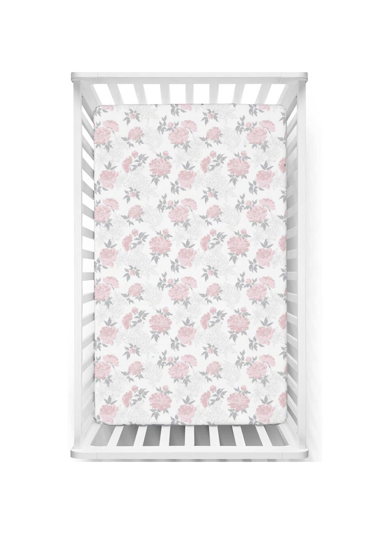 Fitted Cot Crib Sheet Bed Sheets for Newborn Baby Crib Mattress Deep Pocket All Round Elastic Fitted Crib Sheet for Baby Size 132 cm x 71 cm Crib Sheets 28x52 BlushPetals
