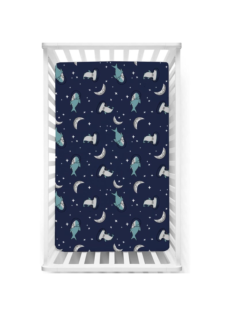 Fitted Cot Crib Sheet Bed Sheets for Newborn Baby Crib Mattress Deep Pocket All Round Elastic Fitted Crib Sheet for Baby Size 132 cm x 71 cm Crib Sheets 28x52 MoonlitSharks