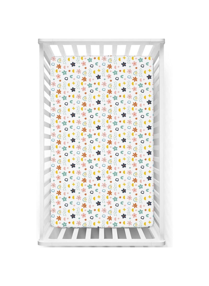 Fitted Cot Crib Sheet Bed Sheets for Newborn Baby Crib Mattress Deep Pocket All Round Elastic Fitted Crib Sheet for Baby Size 132 cm x 71 cm Crib Sheets 28x52 Rainbow Splash