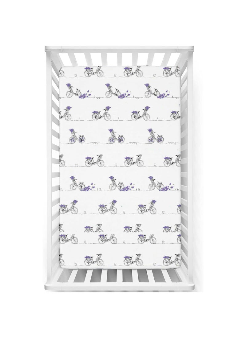 Fitted Cot Crib Sheet Bed Sheets for Newborn Baby Crib Mattress Deep Pocket All Round Elastic Fitted Crib Sheet for Baby Size 132 cm x 71 cm Crib Sheets 28x52 City Bicycle