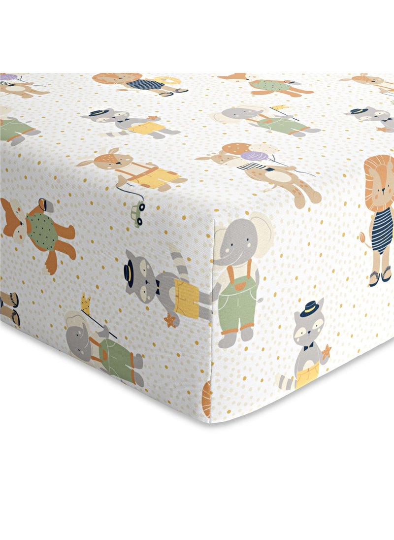 Haus and Kinder 100 Cotton Fitted Cot Crib Sheet Bed Sheets for Newborn Baby Crib Mattress Deep Pocket All Round Elastic Fitted Crib Sheet for Baby Size 132 cm x 71 cm Jungle Party