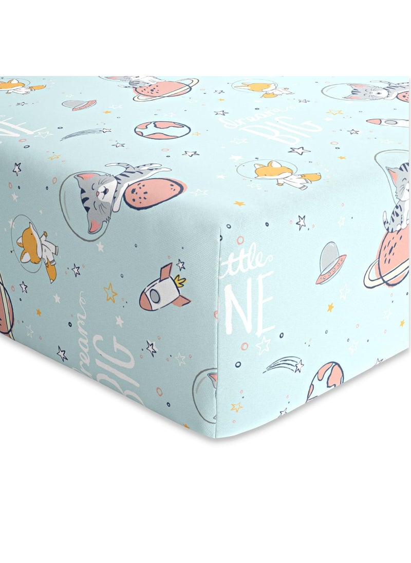 Haus and Kinder 100 Cotton Fitted Cot Crib Sheet Bed Sheets for Newborn Baby Crib Mattress Deep Pocket All Round Elastic Fitted Crib Sheet for Baby Size 132 cm x 71 cm Spacewalk