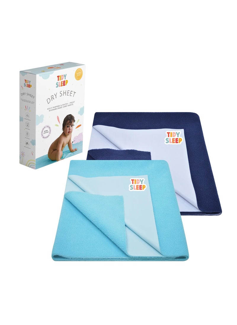 Tidy Sleep Instadry AntiPiling Fleece Extra Absorbent Quick Dry Sheet for New Born Babies Cotton Bed Protector Mattress Pack of 2 Sky BlueNavy Blue Medium 100x70 cm