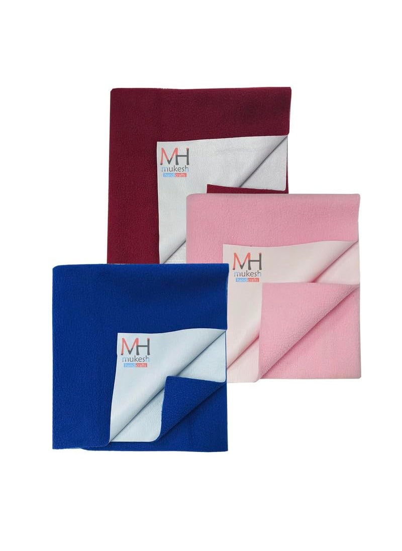 Mukesh Handicrafts Cotton Extra Absorbent Waterproof Quick Dry Sheet for Baby Mattress Bed Protector Sheet for Toddler Children Pack of 3 Small Size 50x70 cm Baby Pink Royal Blue Mehroon