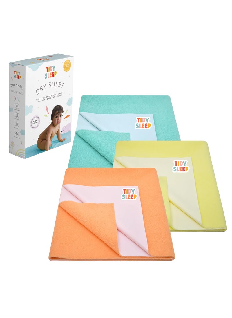 Tidy Sleep Instadry AntiPiling Fleece Extra Absorbent Quick Dry Sheet for New Born Babies Cotton Bed Protector Mattress Pack of 3 PeachBlueGreen Large 140x100 cm