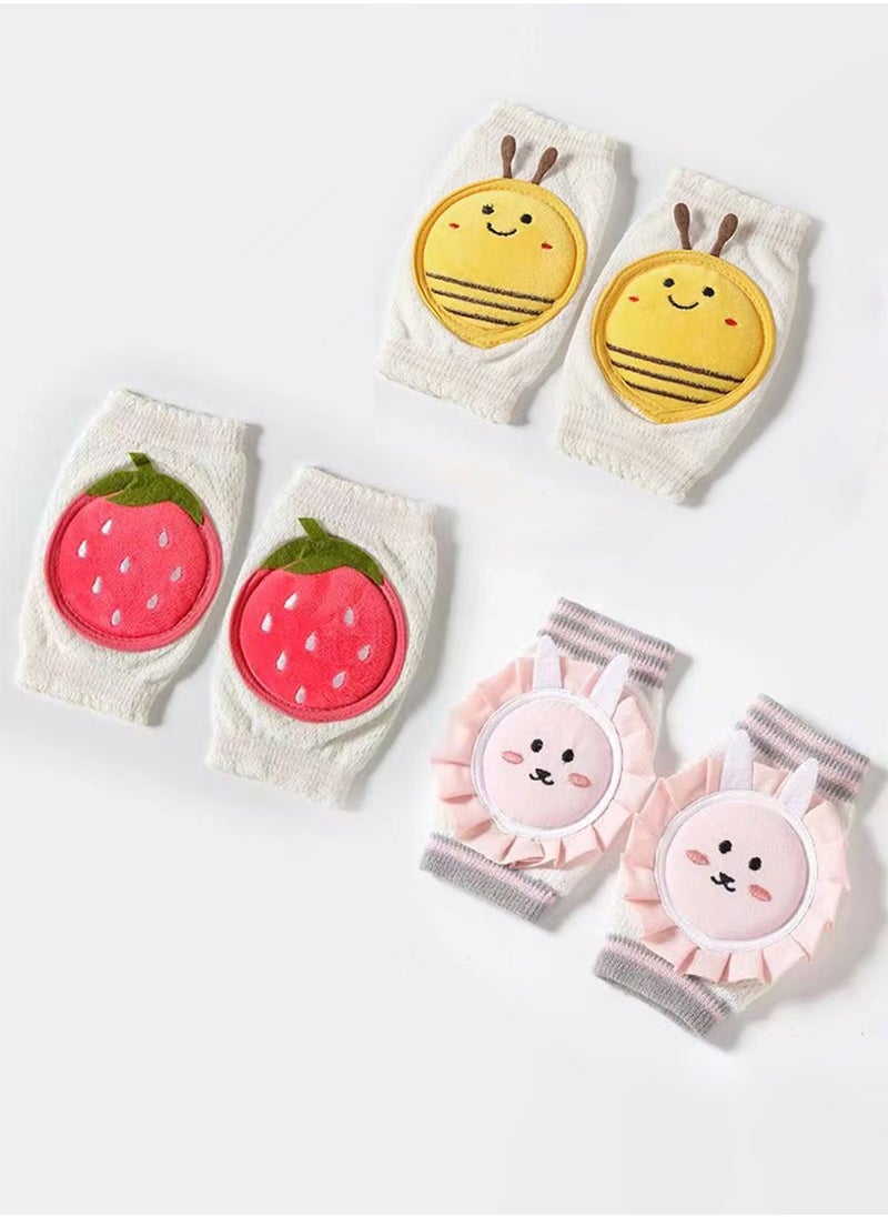 3 Pairs of Baby Knee Pads, Cotton Child and Infant Safe Crawling Elbow Pads, Anti-fall Cartoon Knee Pads for Crawling, Non-Slip Products, Protecting Infant and Toddler's Knees, Elbows and Legs