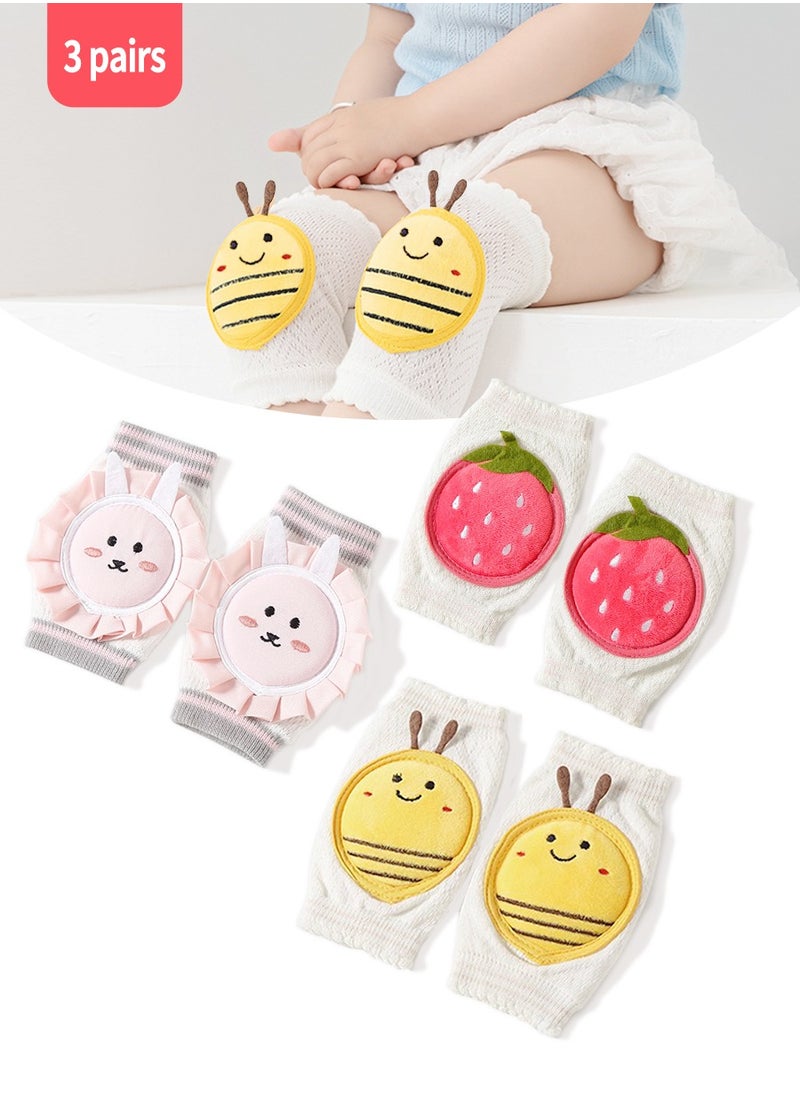 3 Pairs of Baby Knee Pads, Cotton Child and Infant Safe Crawling Elbow Pads, Anti-fall Cartoon Knee Pads for Crawling, Non-Slip Products, Protecting Infant and Toddler's Knees, Elbows and Legs