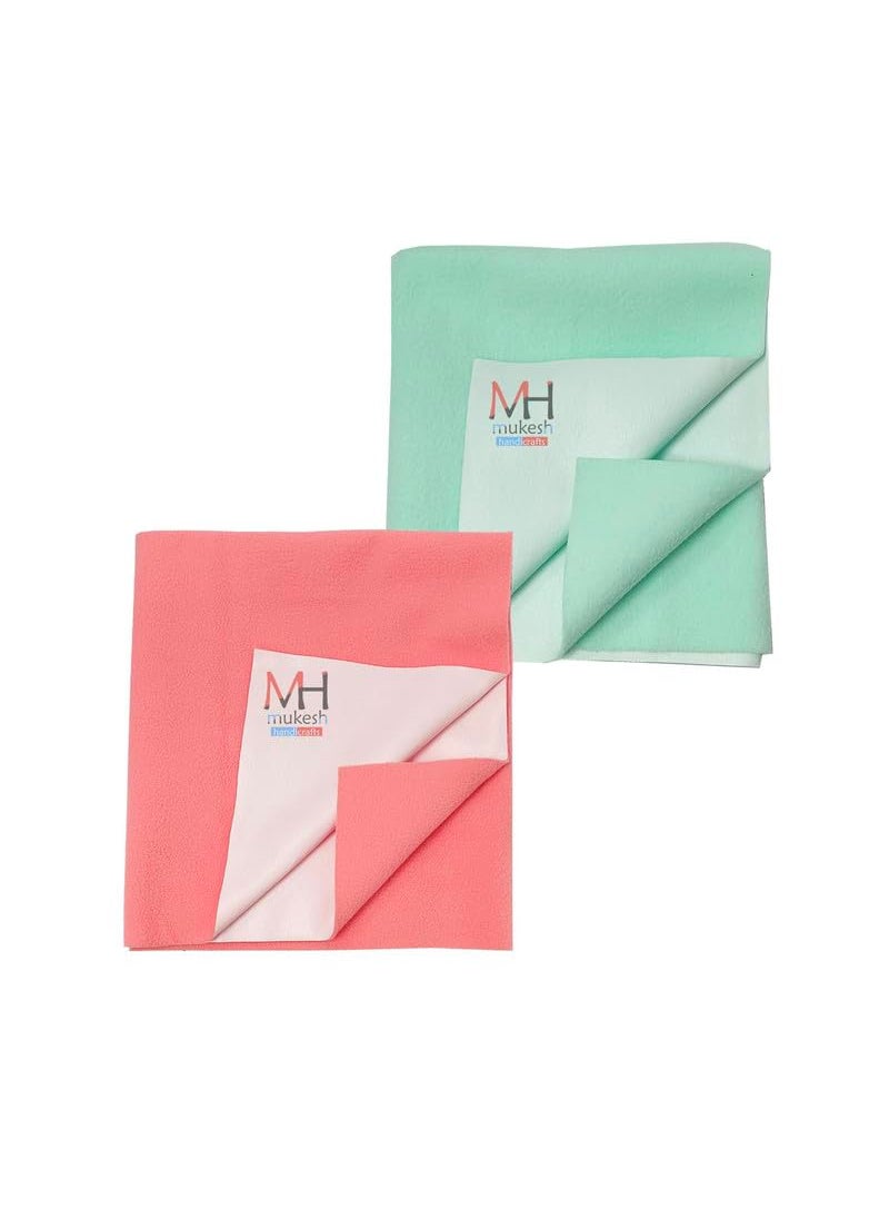 Mukesh Handicrafts Cotton Extra Absorbent Waterproof Quick Dry Sheet for Baby Washable Mattress Bed Protector Sheet for Toddler Children Pack of 2 Medium Size 70x100 cm Sea Green Light Pink