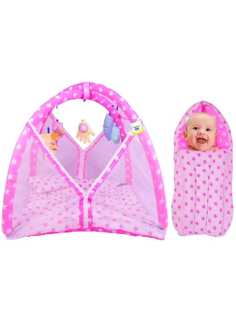 Toddylon Baby Bed New Born Baby Bedding Set Combo of Baby Mattress with Mosquito Net Sleeping Bags Cotton Beds Carry Bag Unisex Infants 06 Months 2PCS Set