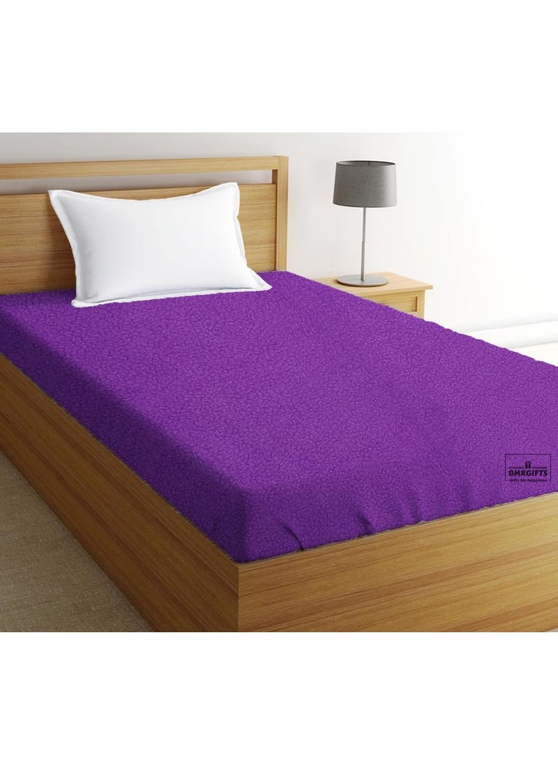 BMRGIFTS Cotton Extra Absorbent Waterproof Quick Dry Sheet for Baby Anti Piling Fleece Washable Mattress Protector Bed Protector Sheet for Toddler Children Single Bed Size 140x220 cm Violet
