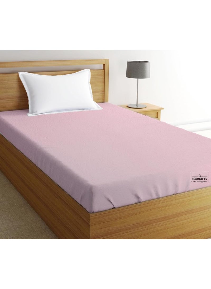BMRGIFTS Cotton Extra Absorbent Waterproof Quick Dry Sheet for Baby Anti Piling Fleece Washable Mattress Protector Bed Protector Sheet for Toddler Children Single Bed Size 140x220 cm Baby Pink