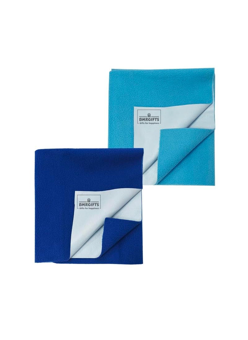 BMRGIFTS Cotton Extra Absorbent Waterproof Quick Dry Sheet for Baby Washable Mattress Protector Bed Protector Sheet for Toddler Children Pack of 2 Large Size 100x140 cm Royal Blue Sky Blue