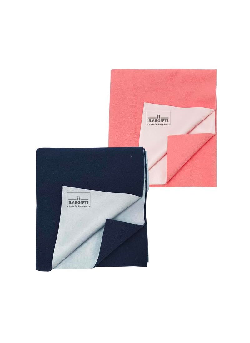 BMRGIFTS Cotton Extra Absorbent Waterproof Quick Dry Sheet for Baby Washable Mattress Protector Bed Protector Sheet for Toddler Children Pack of 2 Large Size 100x140 cm Dark Blue Light Pink
