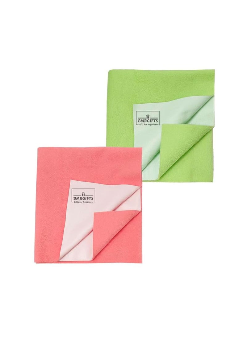 BMRGIFTS Cotton Extra Absorbent Waterproof Quick Dry Sheet for Baby Washable Mattress Protector Bed Protector Sheet for Toddler Children Pack of 2 Large Size 100x140 cm Light Pink Light Green