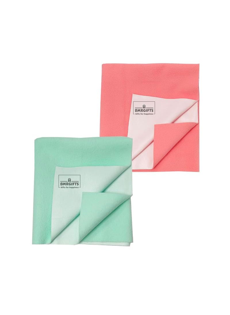 BMRGIFTS Cotton Extra Absorbent Waterproof Quick Dry Sheet for Baby Washable Mattress Protector Bed Protector Sheet for Toddler Children Pack of 2 Large Size 100x140 cm Sea Green Light Pink
