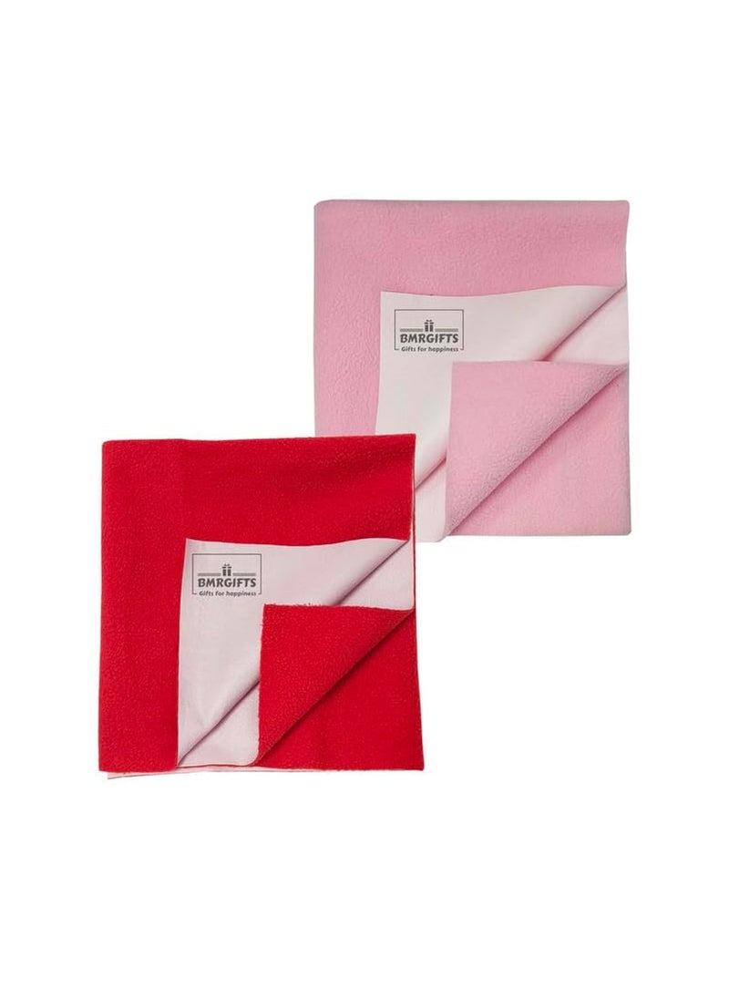 BMRGIFTS Cotton Extra Absorbent Waterproof Quick Dry Sheet for Baby Washable Mattress Protector Bed Protector Sheet for Toddler Children Pack of 2 Large Size 100x140 cm Red Baby Pink