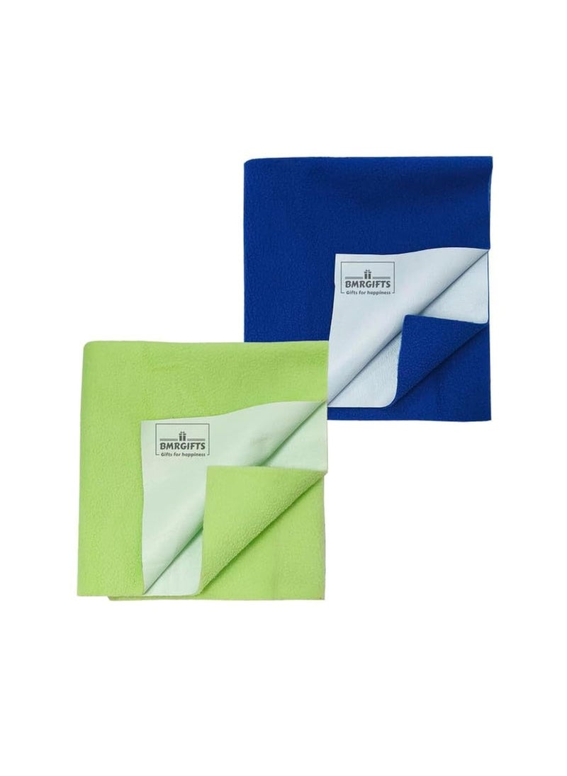 BMRGIFTS Cotton Extra Absorbent Waterproof Quick Dry Sheet for Baby Washable Mattress Protector Bed Protector Sheet for Toddler Children Pack of 2 Large Size 100x140 cm Light Green Royal Blue