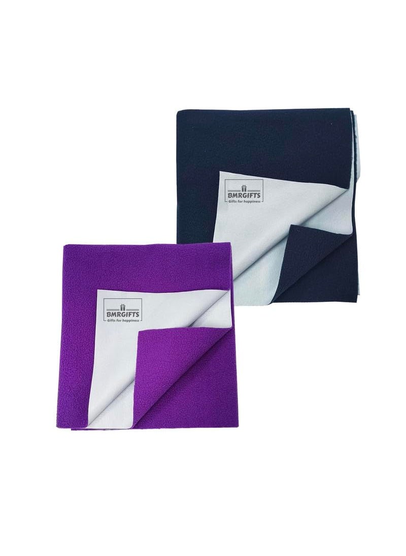 BMRGIFTS Cotton Extra Absorbent Quick Dry Waterproof Sheet for Baby Washable Mattress Protector Bed Protector Sheet for Toddler Children Pack of 2 Large Size 100x140 cm Violet Dark Blue