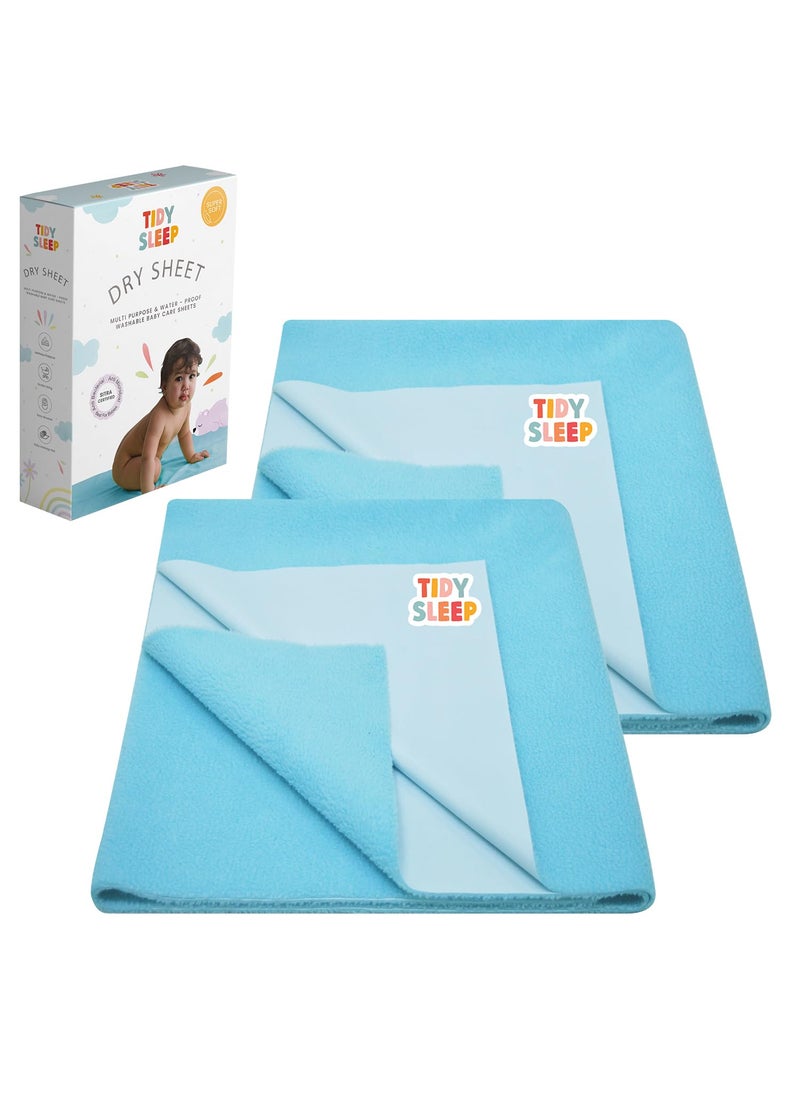 Tidy Sleep Instadry AntiPiling Fleece Extra Absorbent Quick Dry Sheet for New Born Babies Cotton Bed Protector Mattress Pack of 2 Baby Blue Large 140x100 cm