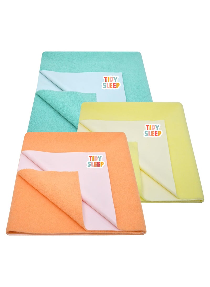 Tidy Sleep Instadry AntiPiling Fleece Extra Absorbent Quick Dry Sheet for New Born Babies Cotton Bed Protector Mattress Pack of 3 PeachBlueGreen Medium 100x70 cm