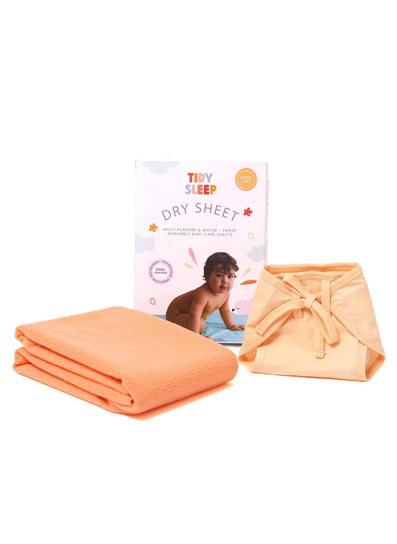 TIDY SLEEP Waterproof Baby Dry Sheet with Jersey Cotton Cloth Nappy Combo for New Born Orange Medium Orange