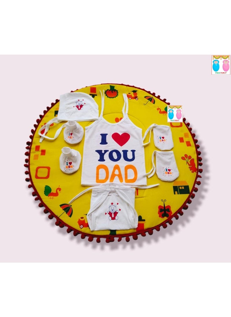 PREETENCY New Born Baby Boy and Girl Cotton Mattress Cotton Godadi for Naming Ceremony 012 Months Age Yellow Dad