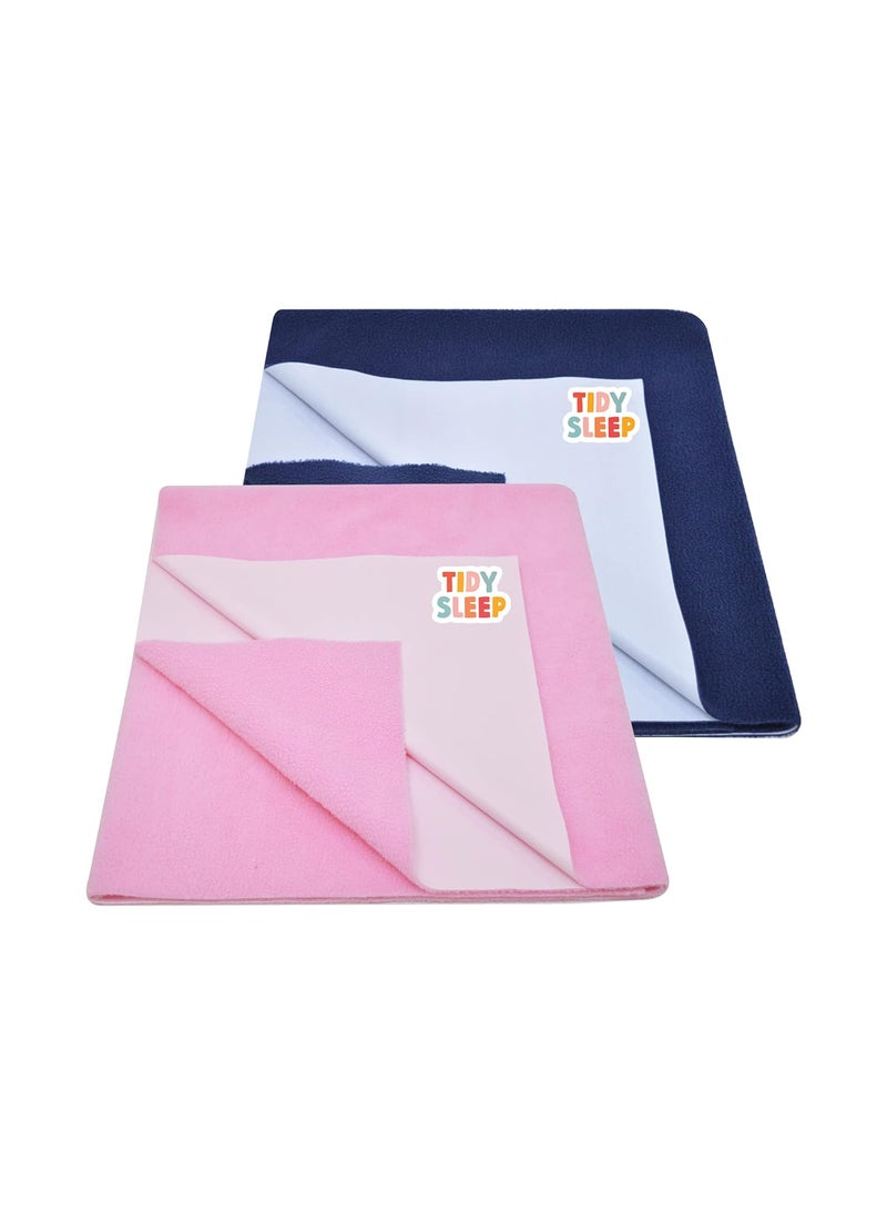 Tidy Sleep Instadry AntiPiling Fleece Extra Absorbent Quick Dry Sheet for New Born Babies Cotton Bed Protector Mattress Pack of 2 Baby PinkNavy Blue Large 140x100 cm