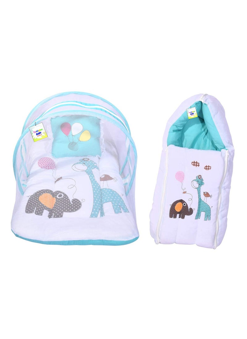 Toddylon Baby Bedding Set New Born Baby Bed Sleeping Bag Mattress Mosquito Net Insect Protector Portable Bassinet Infants Carry Bed 06 Months Blue 2PCS Set