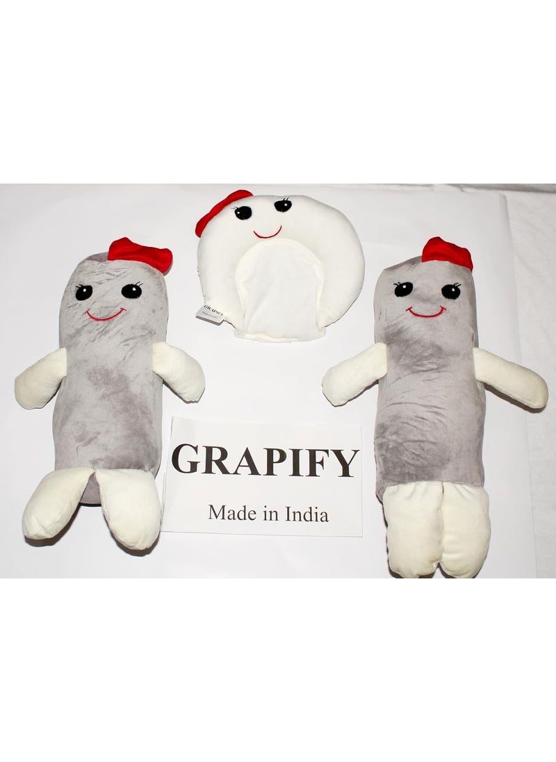Grapify Baby Set 2 Bolster 1 Mustard Seed Pillow 06 Months Grey
