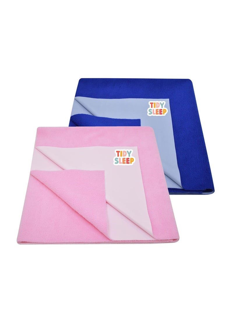 Tidy Sleep Instadry AntiPiling Fleece Extra Absorbent Quick Dry Sheet for New Born Babies Cotton Bed Protector Mattress Pack of 2 Baby PinkRoyal Blue Large 140x100 cm
