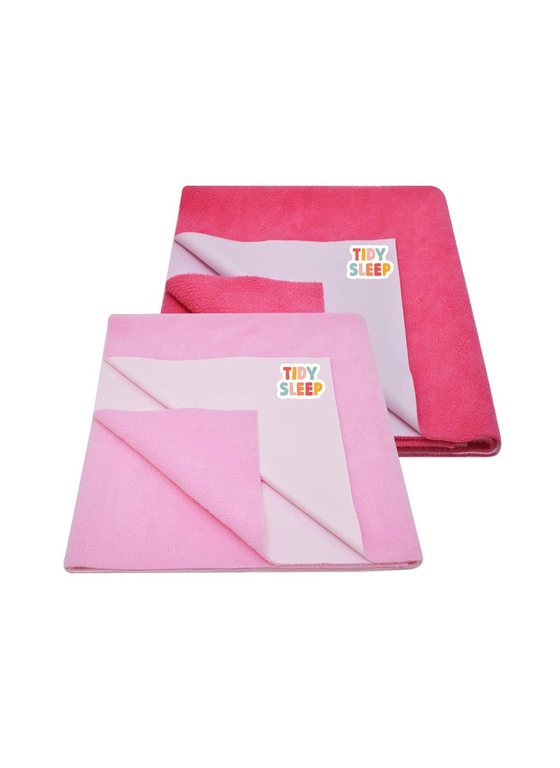 TIDY SLEEP Extra Absorbent Quick Dry Sheet for Baby Baby Bed Protector Waterproof Baby Sheet Dark Pink Pink Large 140cm x 100cm Pack of 2