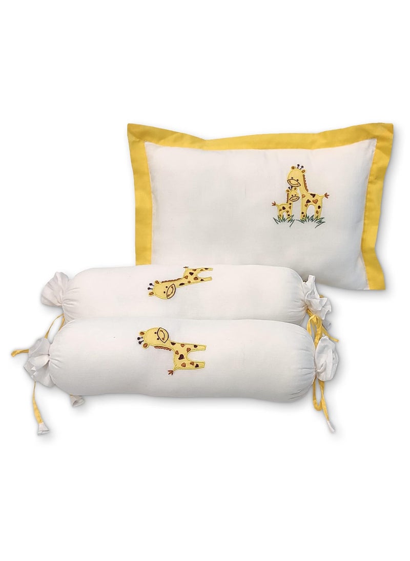 The White Cradle Cot Pillow 2 Bolsters Set with Fillers Organic Cotton Fabric Protective Comfort Softest Fiber Filling Giraffe