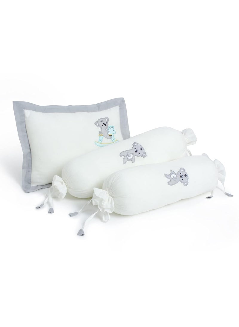 The White Cradle Cot Pillow 2 Bolsters Set with Fillers Organic Cotton Fabric Protective Comfort Softest Fiber Filling Koala Pillow Bolster Set