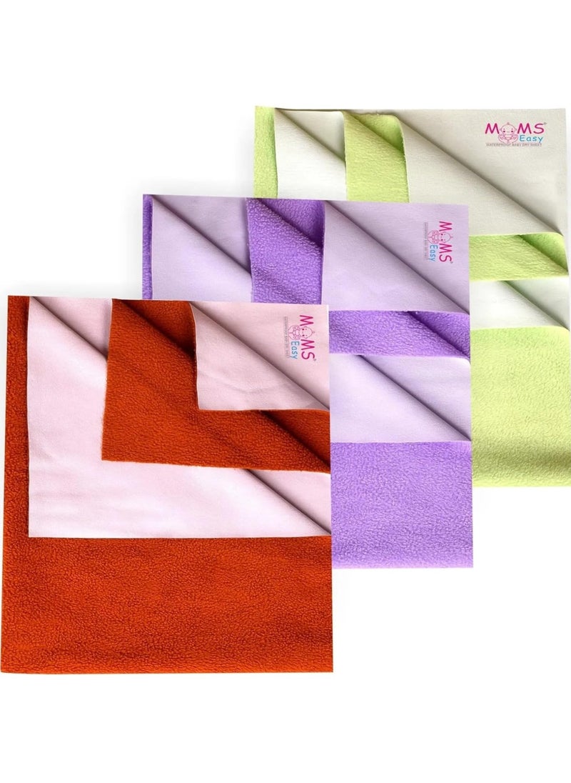 MOMSEASY New Born Baby Dry Sheet Bed Protection Sheet Baby Bedsheet Protector Waterproof and Small Baby Products Combo Maroon Lilic Green Medium 100x70 cm