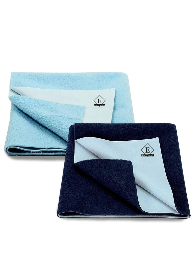 Edenwald Quick Dry Sheet for Babys Extra Absorbent Fast Dry Sheet Bed Protector Waterproof Mattress Protector Underpad Sheet Pack of 2 Large 140cm x 100cm Sky BlueNavy Blue