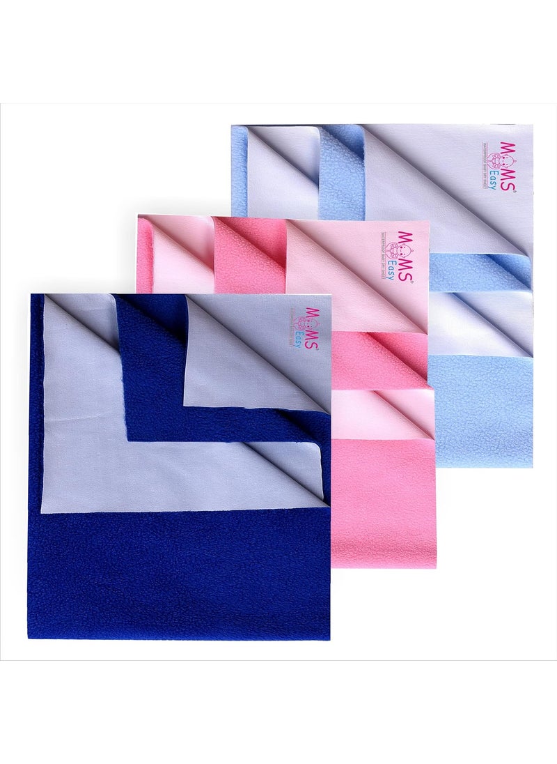 MOMSEASY New Born Baby Water Resistant Dry Sheet Dry Sheet Bed Protector Water Resistant Bed Protector and Born Baby Products Combo RBlue Pink SB Medium 100x70 cm
