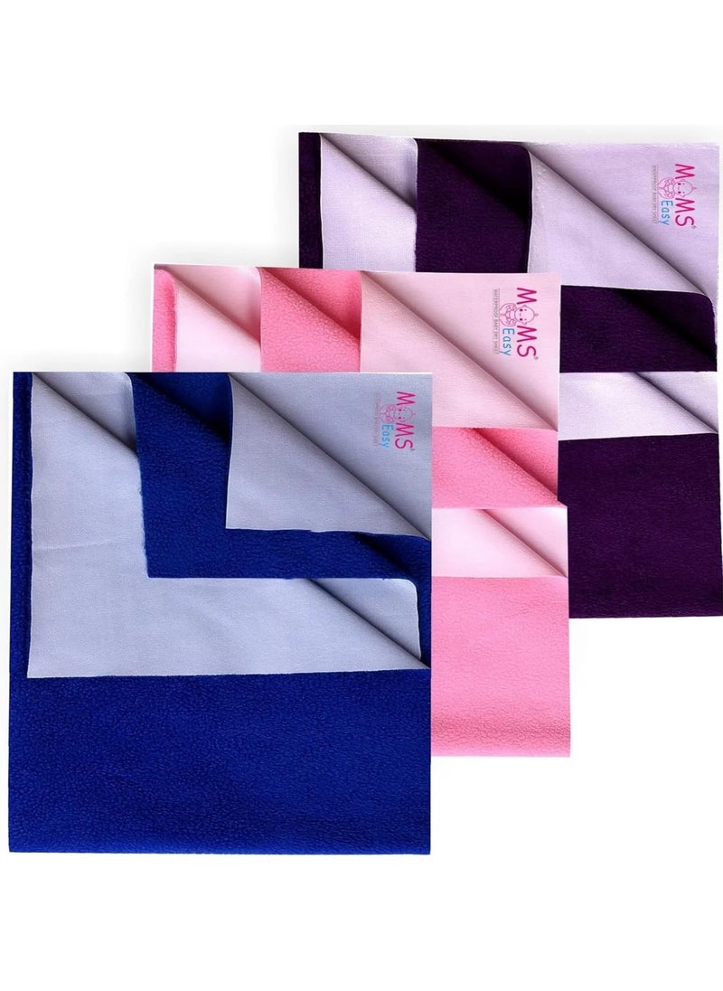 MOMSEASY New Born Baby Water Resistant Dry Sheet Dry Sheet Bed Protector Water Resistant Bed Protector and Born Baby Products ComboRoyal Blue Pink Plum Medium 100x70 cm