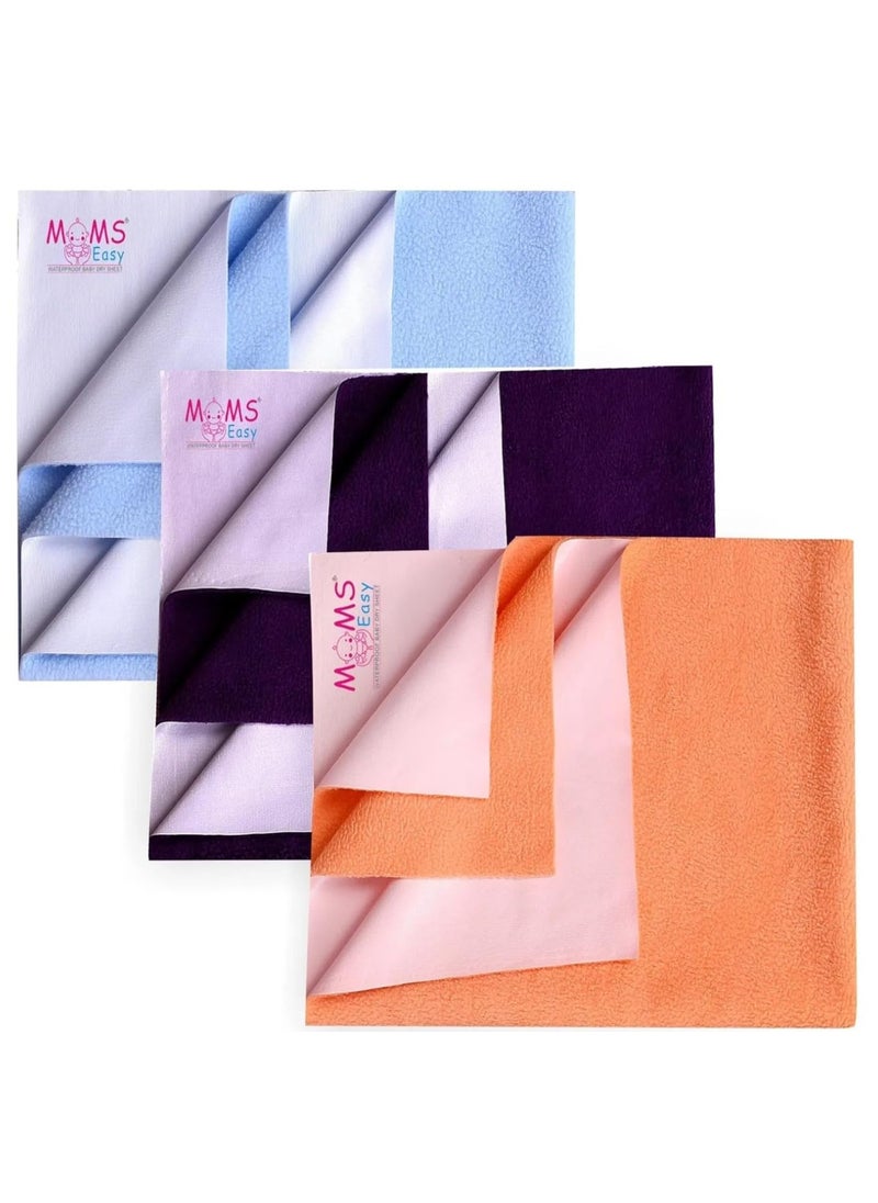 MOMSEASY New Born Baby Bed Sheet Protector Baby Urine Protector Sheet Baby Dry Sheet Combo and Baby Born All Products ComboPeach Plum Sky Blue Medium 100x70 cm