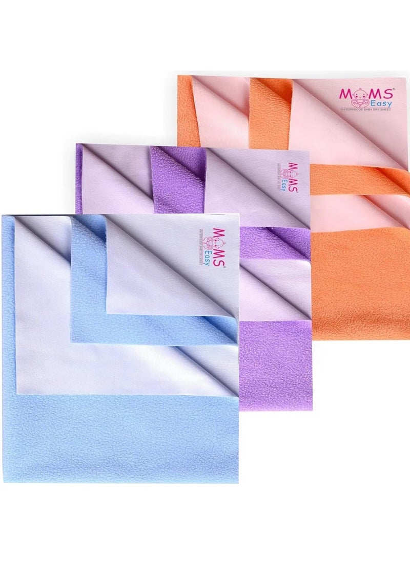MOMSEASY New Born Baby Dry Sheet Bed Protection Sheet Baby Bedsheet Protector Waterproof and Small Baby Products Combo Sky Blue Lilic Peach Medium 100x70 cm