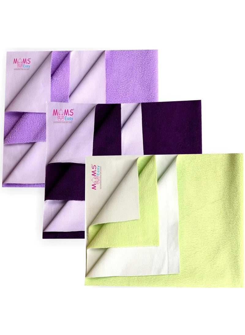 MOMSEASY New Born Baby Bed Sheet Protector Baby Urine Protector Sheet Baby Dry Sheet Combo and Baby Born All Products Combo Green Plum Lilic Medium 100x70 cm
