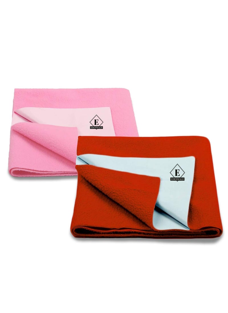 Edenwald Quick Dry Sheet for Babys Extra Absorbent Fast Dry Sheet Bed Protector Waterproof Mattress Protector Underpad Sheet Pack of 2 Large 140cm x 100cm RedPink