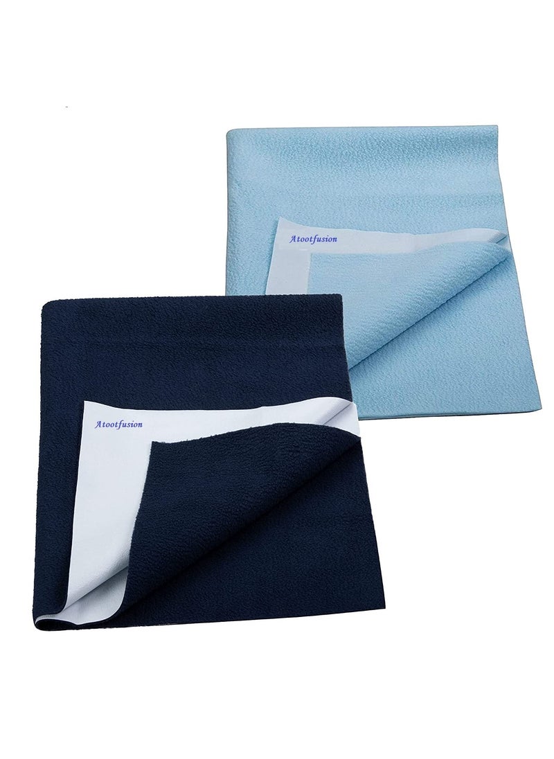 ATOOTFUSION Instadry AntiPiling Fleece Extra Absorbent Quick Dry Sheet for Baby Baby Bed Protector Waterproof Baby Sheet Size 100x140cm Pack of 2 Sky Blue Navy Blue Large