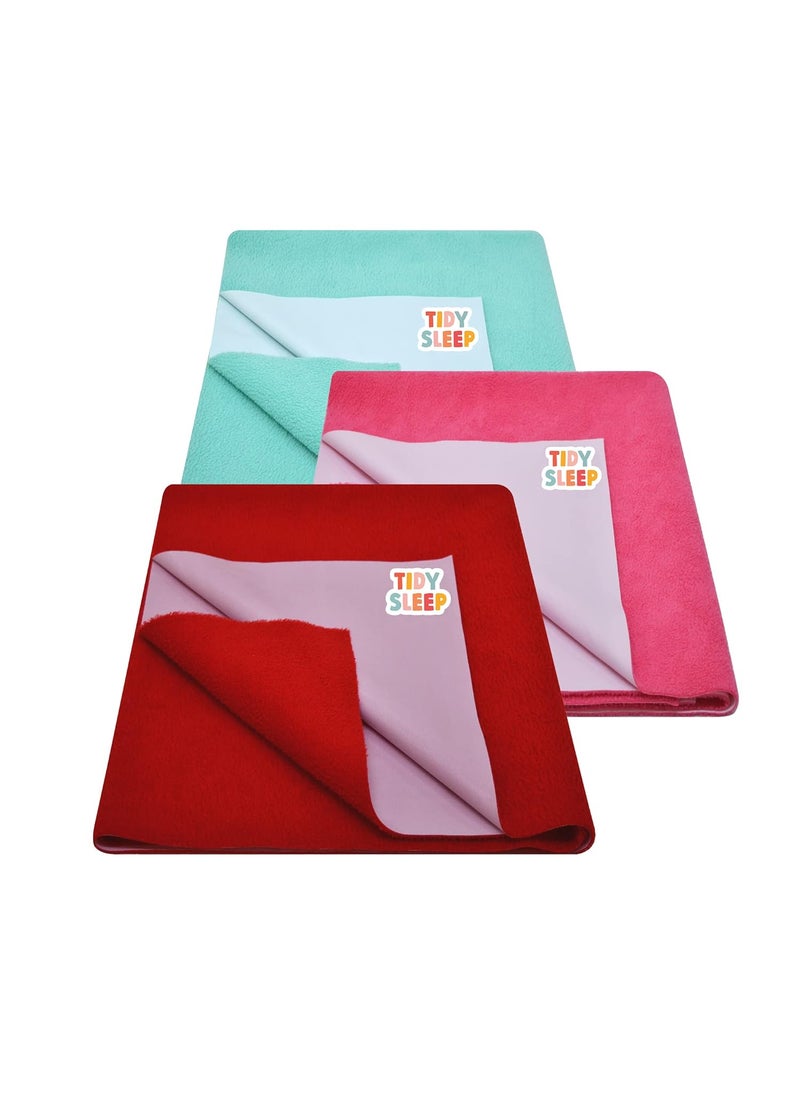 Tidy Sleep Instadry AntiPiling Fleece Extra Absorbent Quick Dry Sheet for New Born Babies Cotton Bed Protector Mattress Pack of 3 RedSGreenDPink Small 70x50 cm